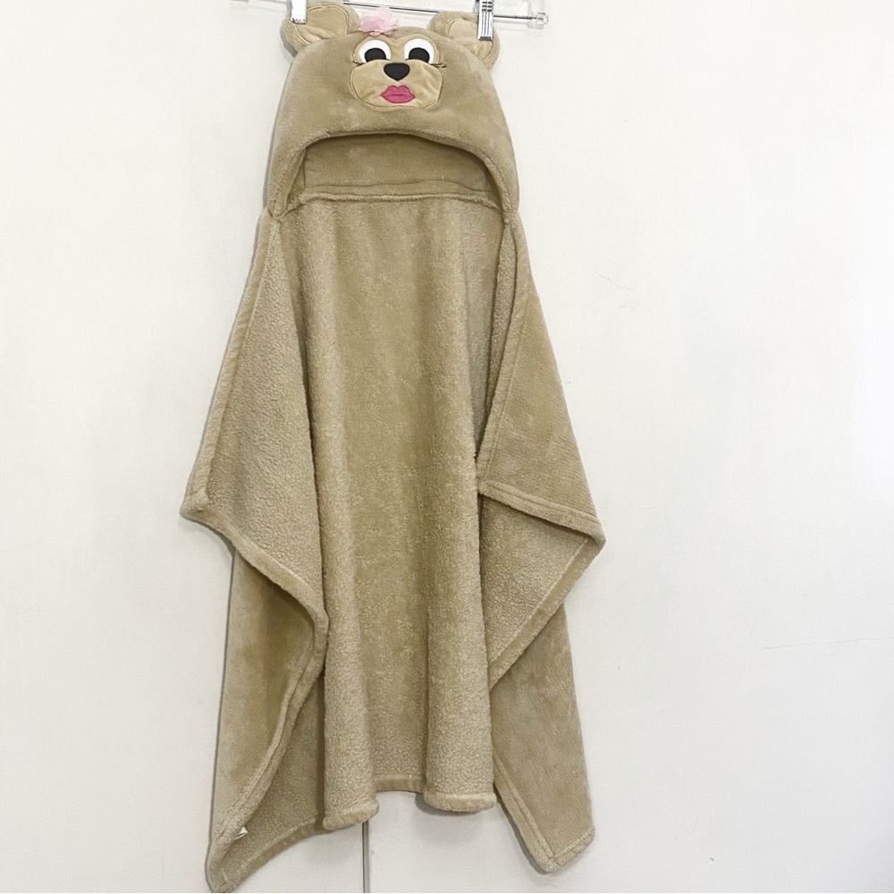 HB Heavy Plush Large 28” X 40” Tan Bear Animal Cozy Childs Blanket Hooded Towel